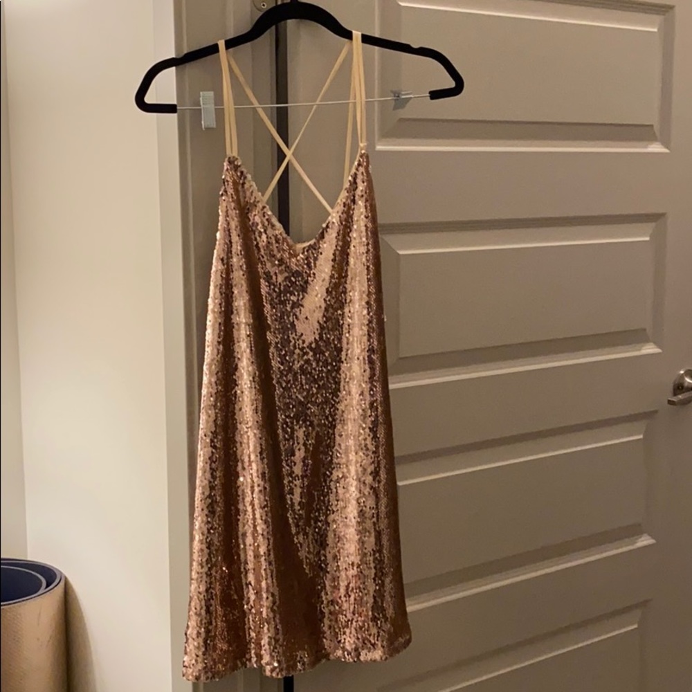 Rose gold sequin mini dress